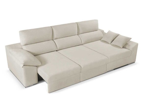 Sofá chaiselongue con asientos extraíbles útil como cama